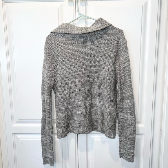 POOF! Gray Asymmetrical Zip Sweater Foldover Collar Moto Knit L - Picture 5 of 5